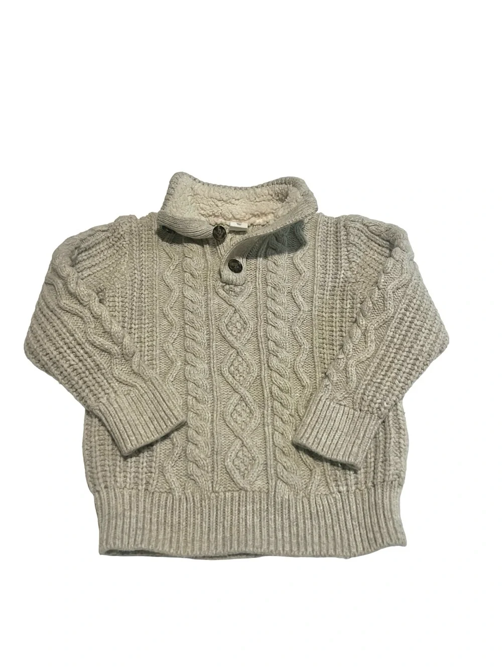 GAP Cream/Oatmeal Chunky Cable Knit Sherpa-Lined Collar Sweater 4T